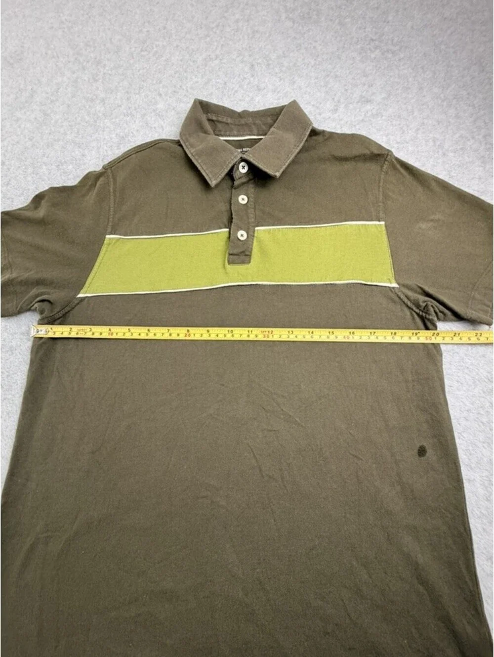 Banana Republic Mens Polo Shirt M Olive Green Lime Stripe Cotton Short Sleeve